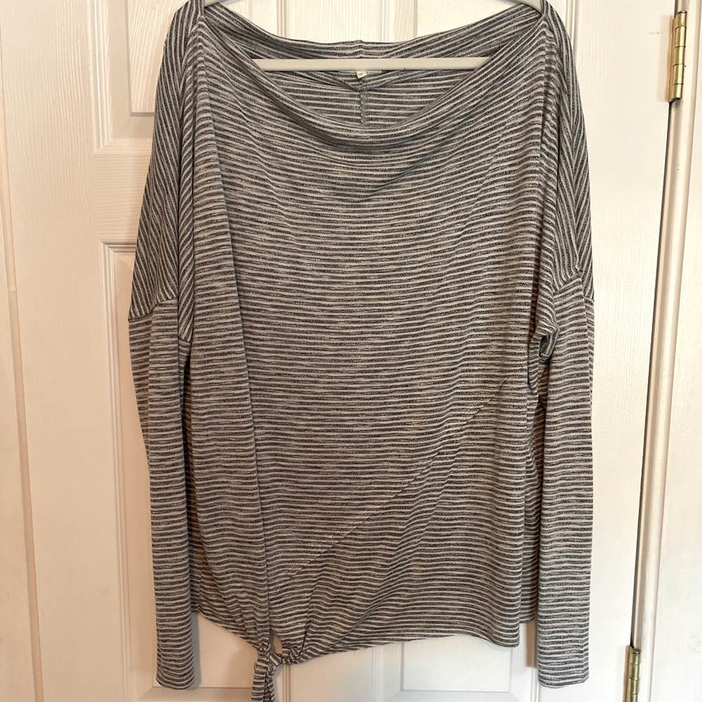 Black/White Stripe Boatneck Shirt With Side Tie